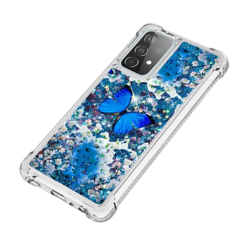 Hoesje voor Samsung Galaxy A52 4G / A52 5G Blauwe Glittervlinders