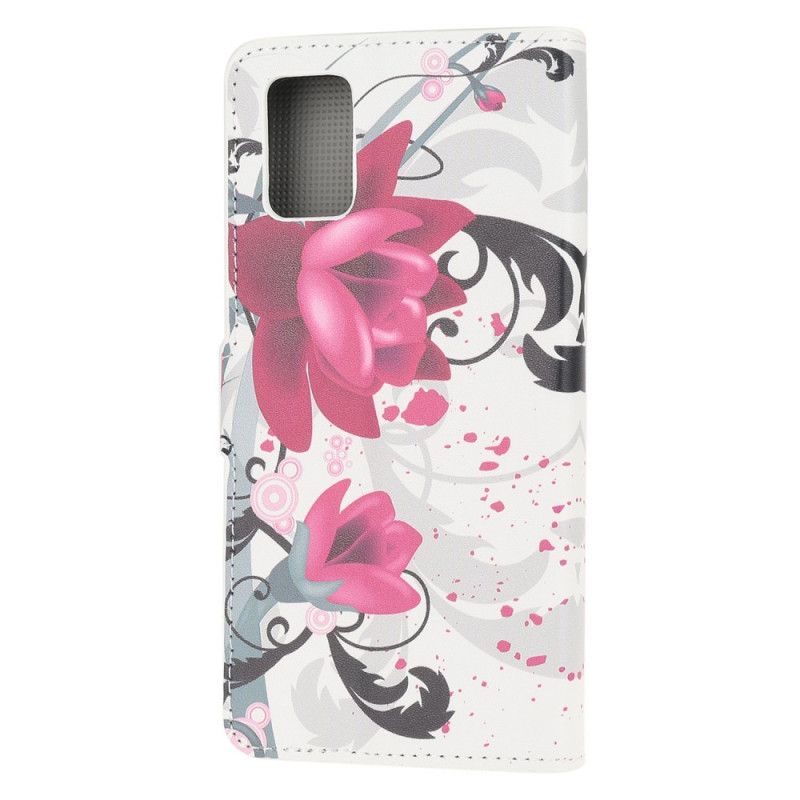 Leren Hoesje Samsung Galaxy A52 4G / A52 5G Roze Magenta Tropische Bloemen