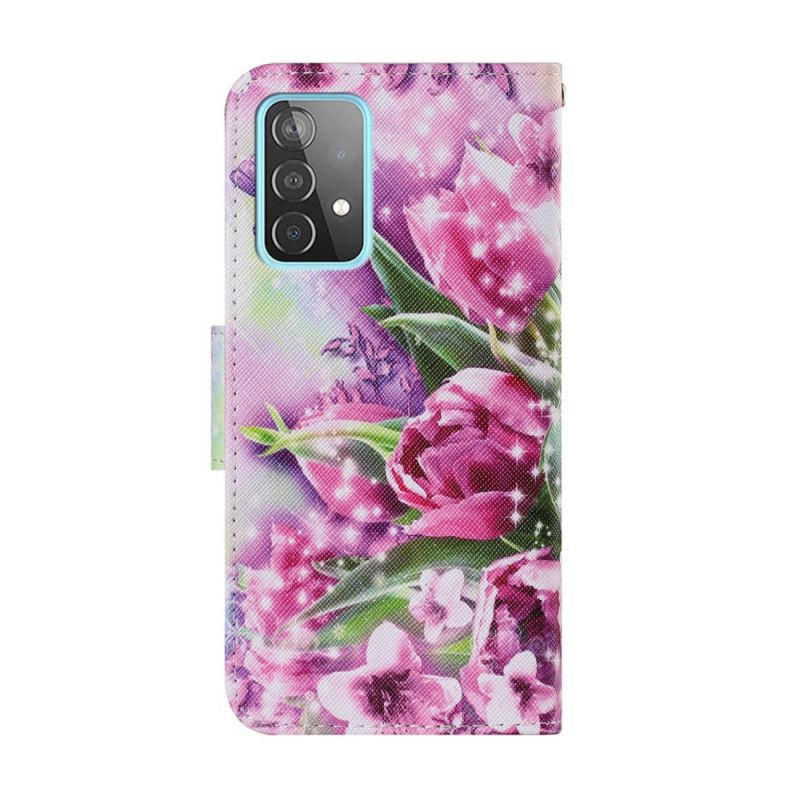 Leren Hoesje Samsung Galaxy A52 4G / A52 5G Vlinders En Tulpen