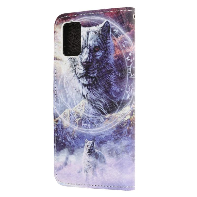 Leren Hoesje Samsung Galaxy A52 4G / A52 5G Wolf In De Winter Met String