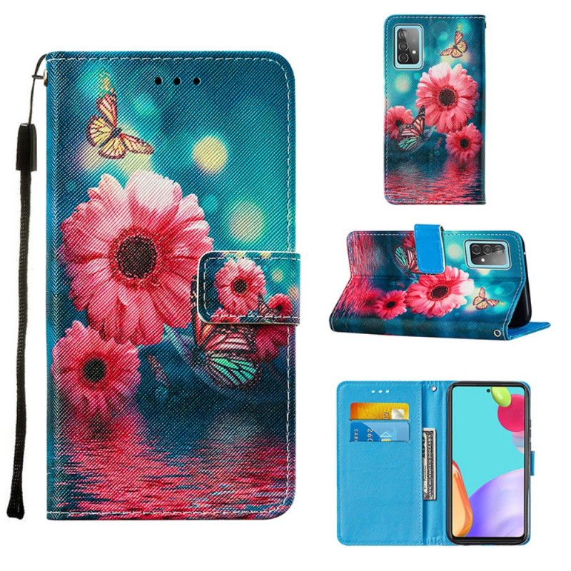 Leren Hoesje voor Samsung Galaxy A52 4G / A52 5G Bloemen En Vlinders