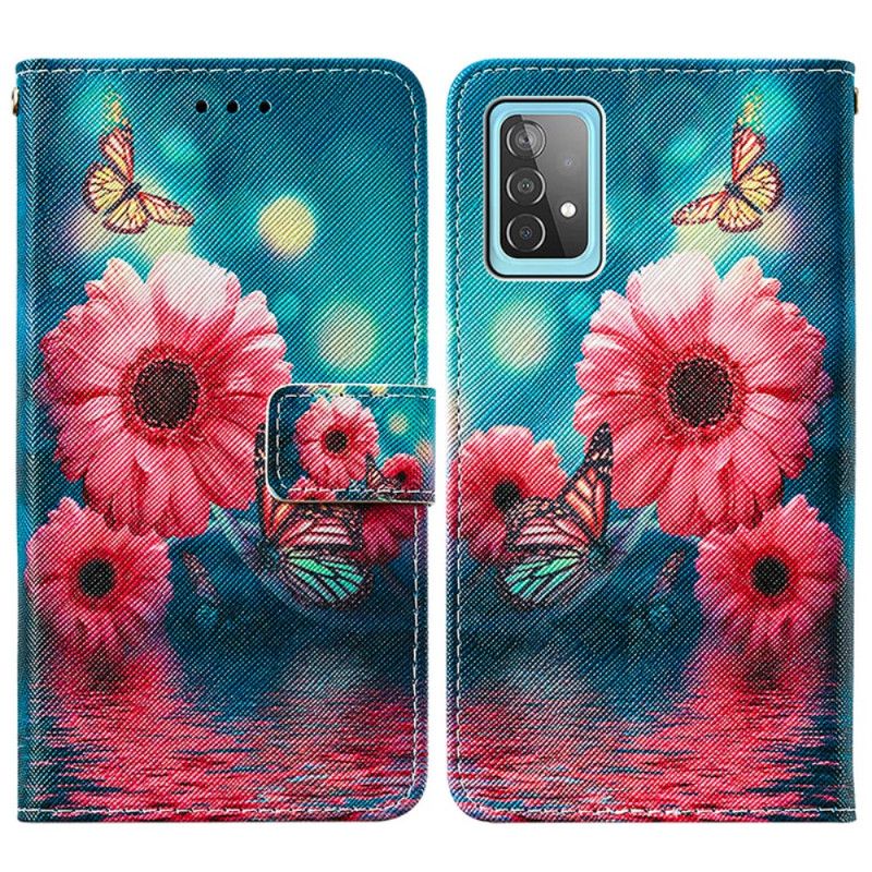 Leren Hoesje voor Samsung Galaxy A52 4G / A52 5G Bloemen En Vlinders