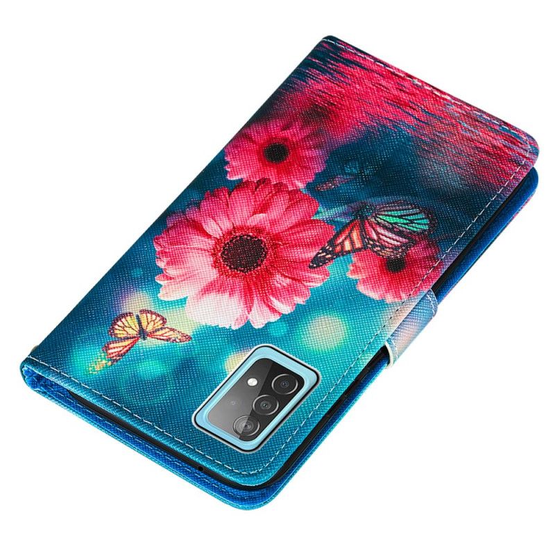 Leren Hoesje voor Samsung Galaxy A52 4G / A52 5G Bloemen En Vlinders