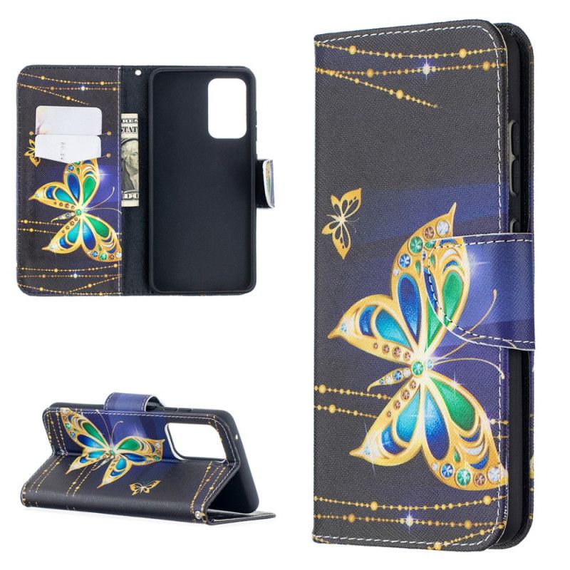 Leren Hoesje voor Samsung Galaxy A52 4G / A52 5G Gouden Vlinders