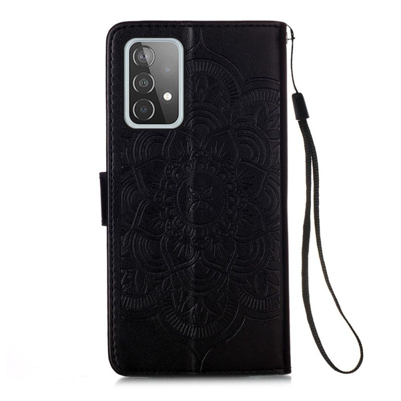 Leren Hoesje voor Samsung Galaxy A52 4G / A52 5G Grijs Zwart Dromenvangerprint En String