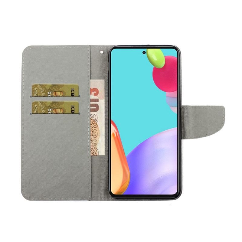 Leren Hoesje voor Samsung Galaxy A52 4G / A52 5G Kat Raak Me Niet Aan Met Een String