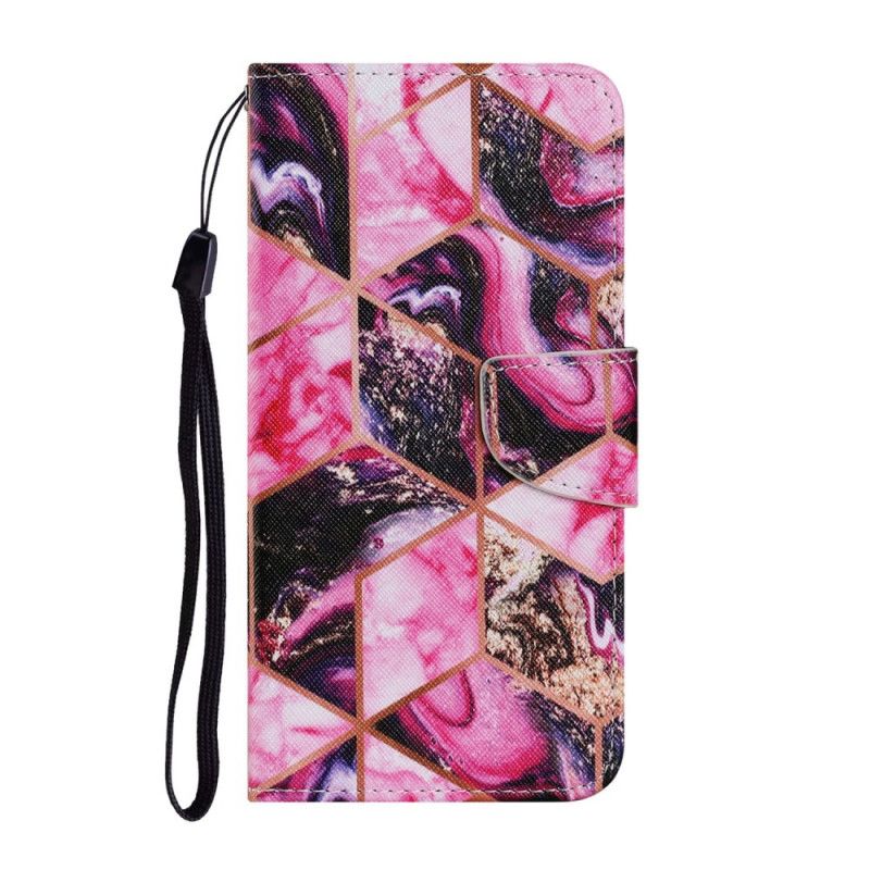 Leren Hoesje voor Samsung Galaxy A52 4G / A52 5G Magenta Zwart Geometrisch Marmer