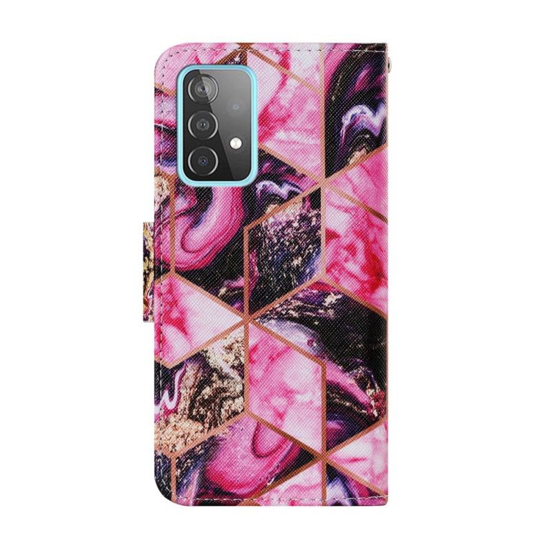 Leren Hoesje voor Samsung Galaxy A52 4G / A52 5G Magenta Zwart Geometrisch Marmer