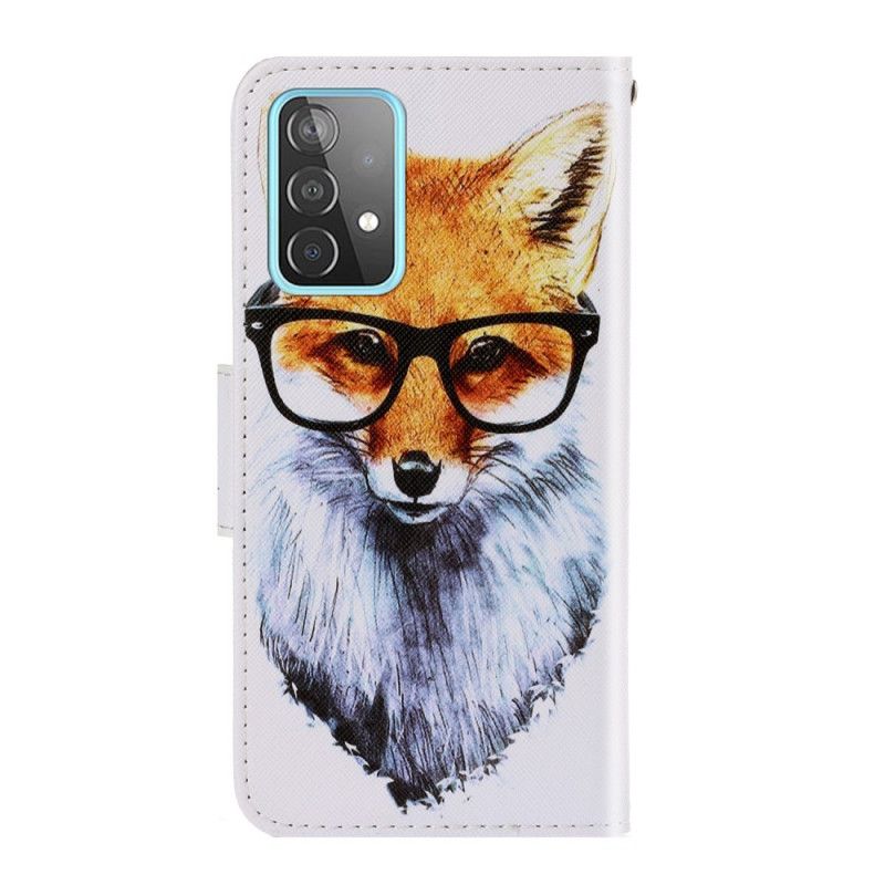 Leren Hoesje voor Samsung Galaxy A52 4G / A52 5G Nerd String Vos