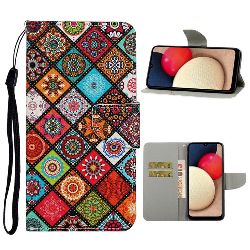 Leren Hoesje voor Samsung Galaxy A52 4G / A52 5G Patchwork Mandala'S Met String