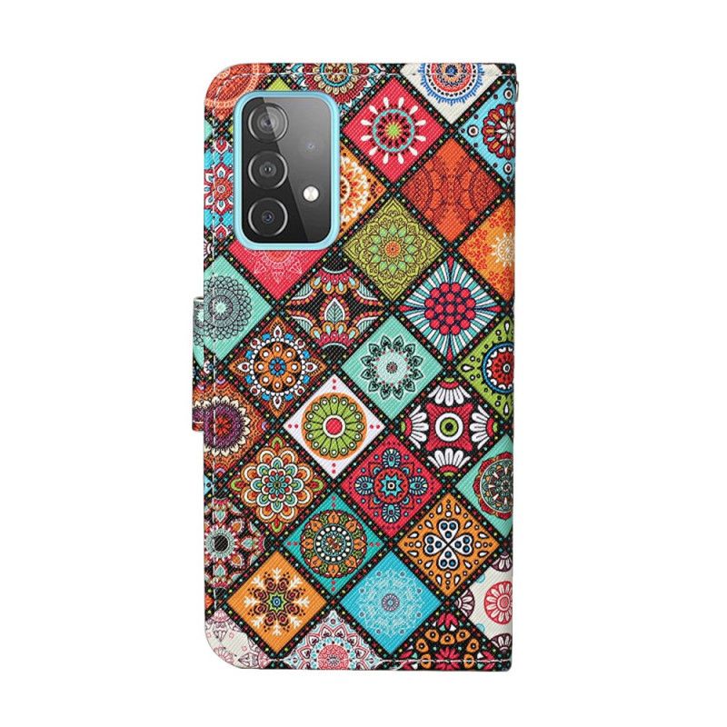 Leren Hoesje voor Samsung Galaxy A52 4G / A52 5G Patchwork Mandala'S Met String