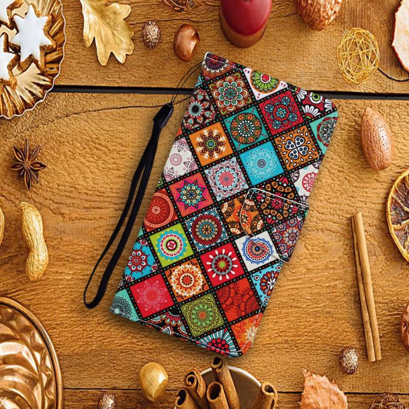 Leren Hoesje voor Samsung Galaxy A52 4G / A52 5G Patchwork Mandala'S Met String