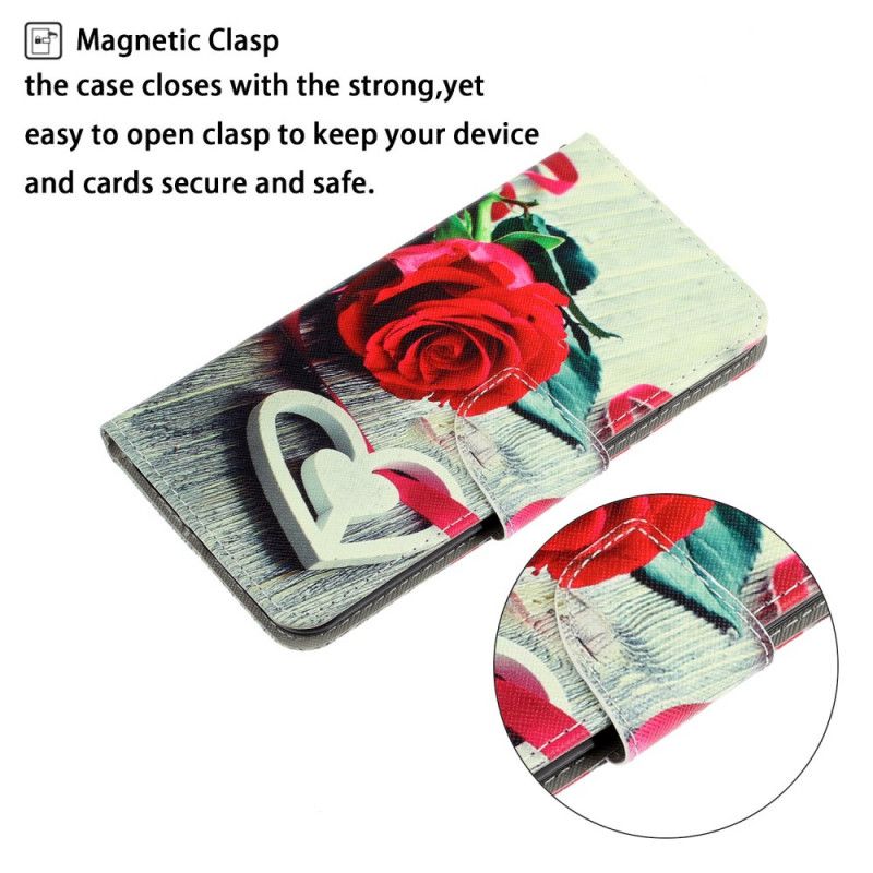 Leren Hoesje voor Samsung Galaxy A52 4G / A52 5G Rood Zwart Kleurrijke Bloemen Met Een Riem