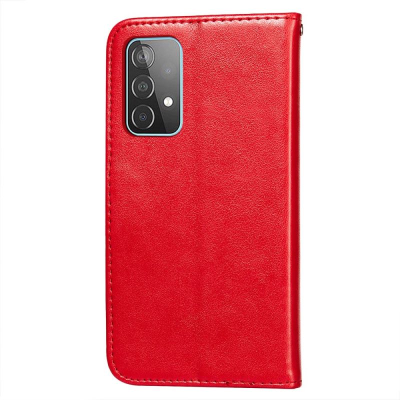 Leren Hoesje voor Samsung Galaxy A52 4G / A52 5G Rood Zwart Omkeerbare Sluiting In Leerstijl