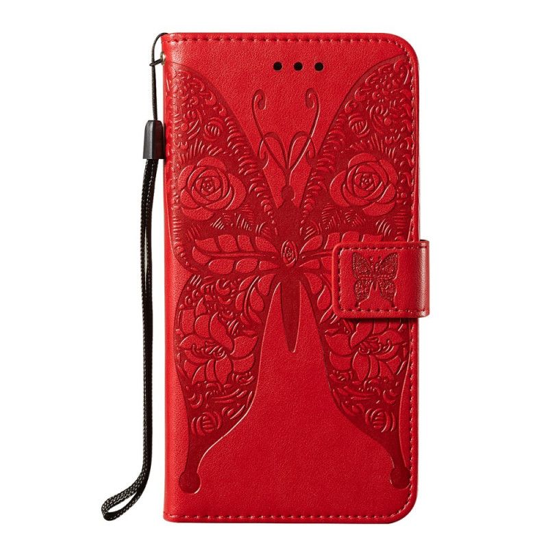 Leren Hoesje voor Samsung Galaxy A52 4G / A52 5G Rood Zwart Vlinder Bloemenpatroon