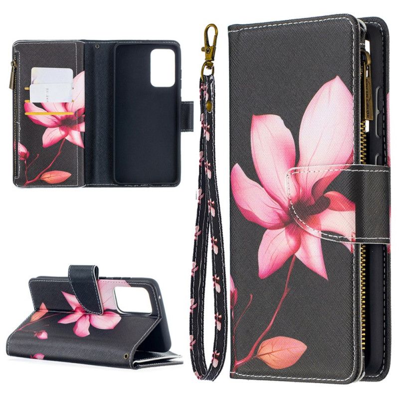 Leren Hoesje voor Samsung Galaxy A52 4G / A52 5G Wit Zwart Bloemenzak Met Ritssluiting