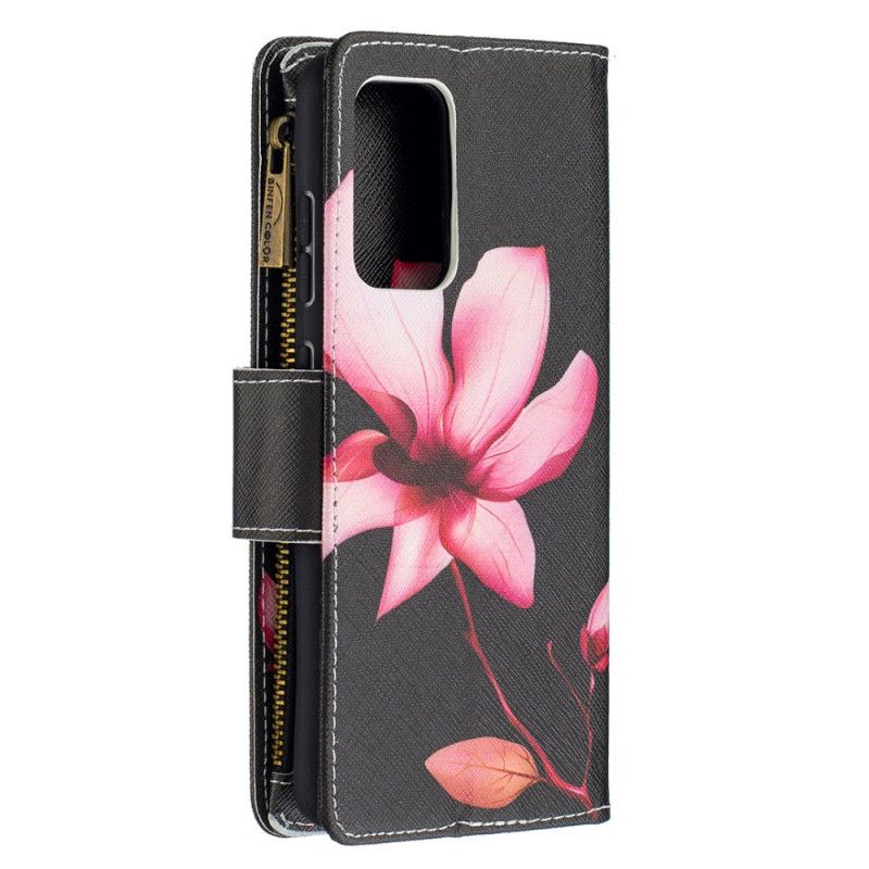 Leren Hoesje voor Samsung Galaxy A52 4G / A52 5G Wit Zwart Bloemenzak Met Ritssluiting