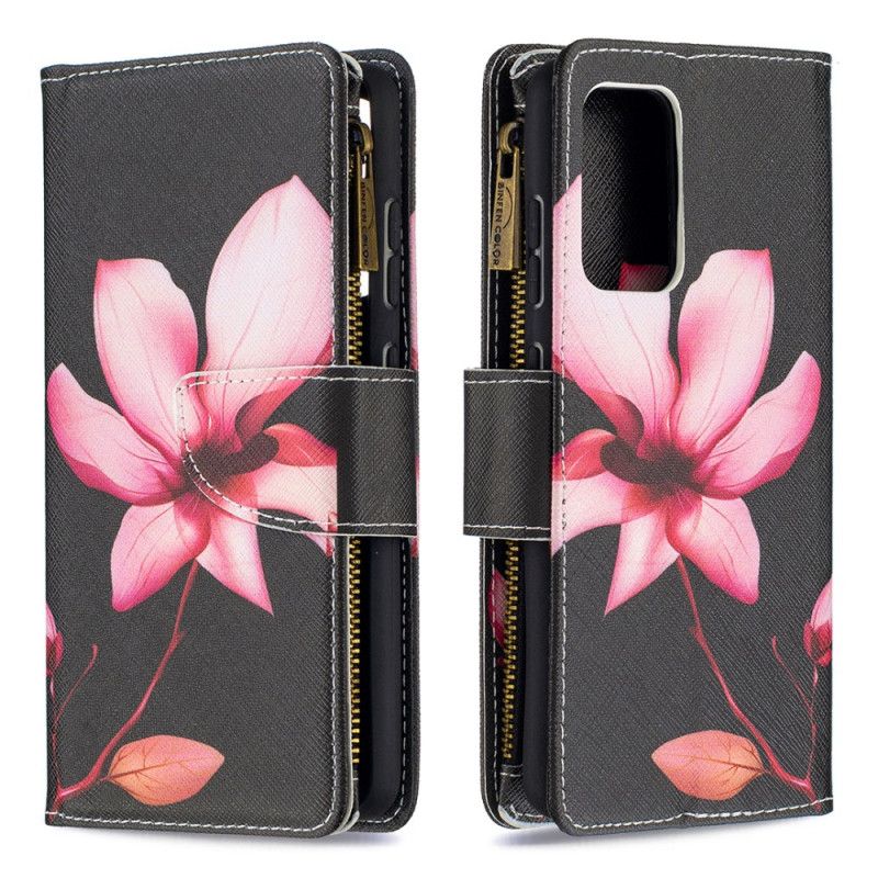 Leren Hoesje voor Samsung Galaxy A52 4G / A52 5G Wit Zwart Bloemenzak Met Ritssluiting