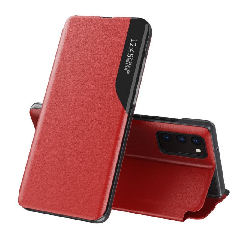 View Cover Samsung Galaxy A52 4G / A52 5G Rood Zwart Kunstleer Met Textuur