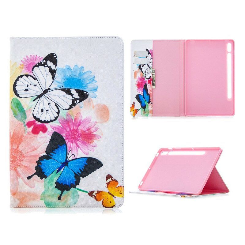 Cover voor Samsung Galaxy Tab S8 / Tab S7 Aquarel Vlinders