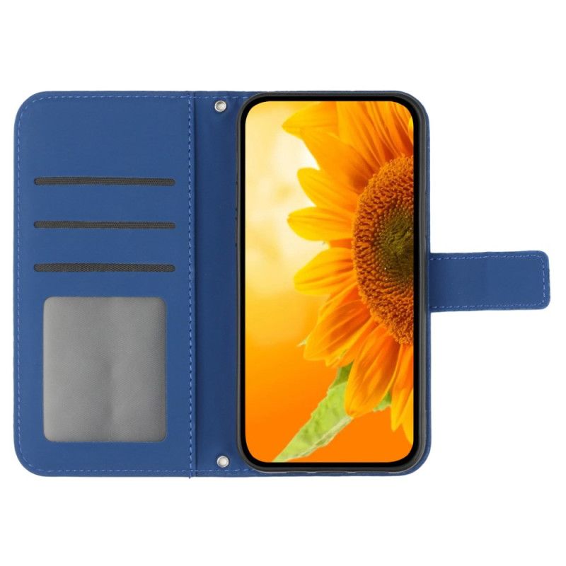 Folio-hoesje Honor 200 Pro Telefoonhoesje Zonnebloemprint Met Riempje