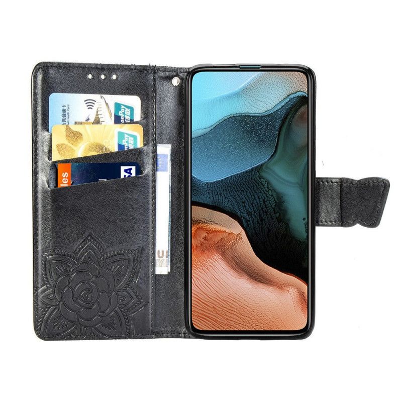 Flip Case Leren Xiaomi Poco F2 Pro Grijs Zwart Halve Vlinders