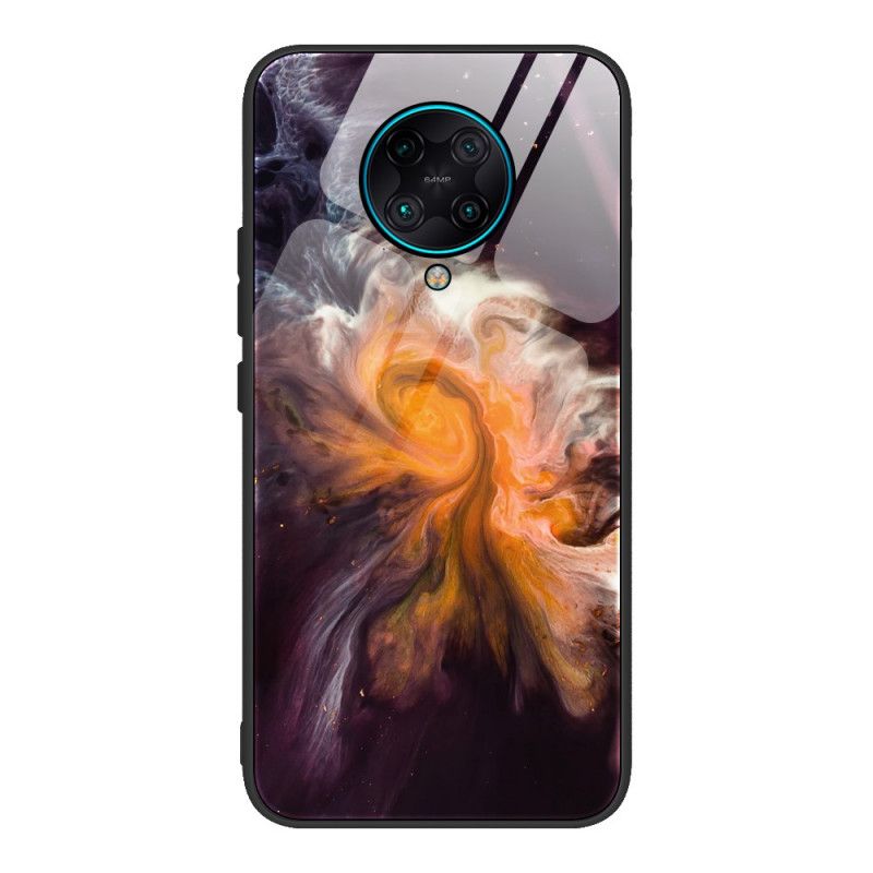 Hoesje voor Xiaomi Poco F2 Pro Oranje Roze Marmeren Kleuren Gehard Glas