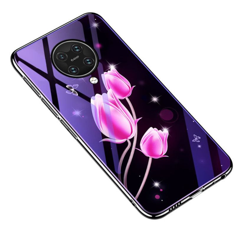 Hoesje Xiaomi Poco F2 Pro Paars Gehard Glas En Bloemensilicone