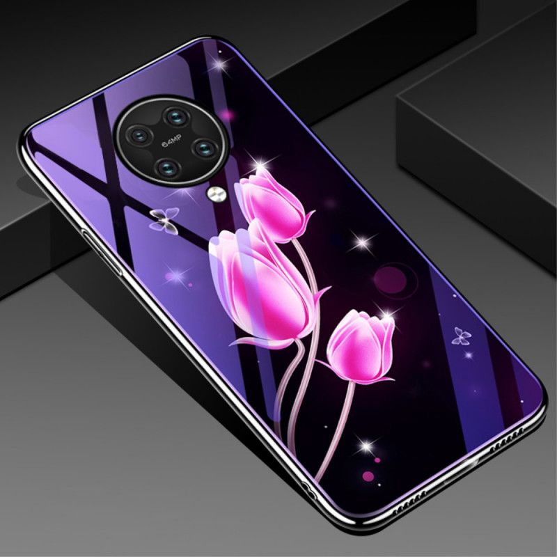 Hoesje Xiaomi Poco F2 Pro Paars Gehard Glas En Bloemensilicone