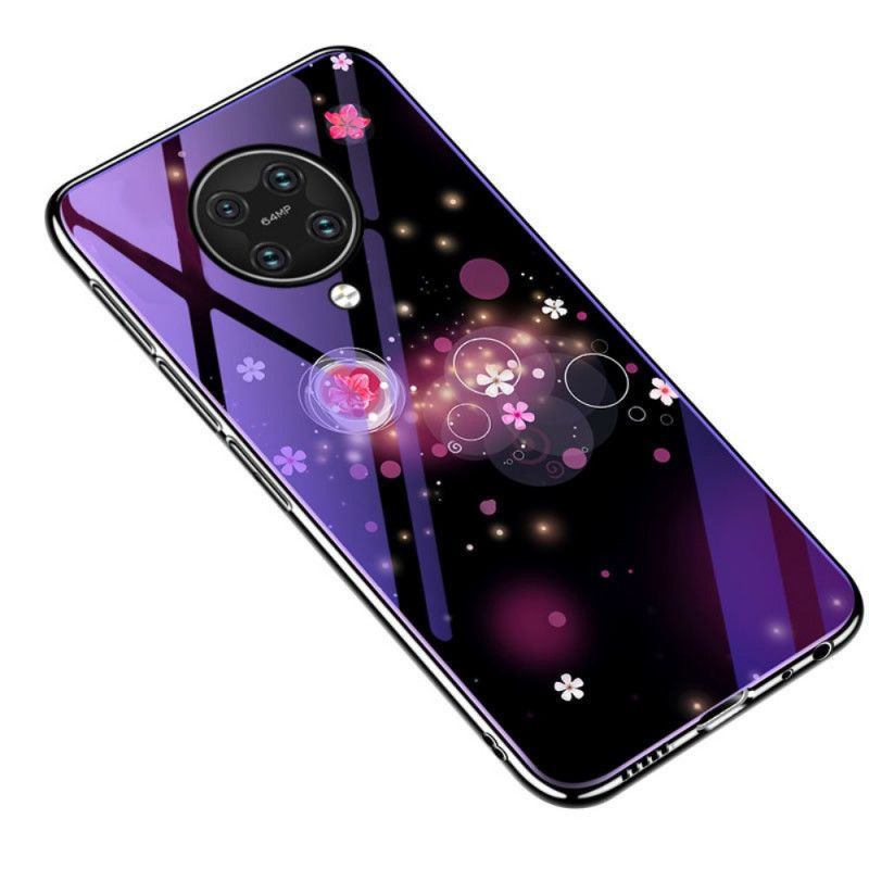 Hoesje Xiaomi Poco F2 Pro Paars Gehard Glas En Bloemensilicone