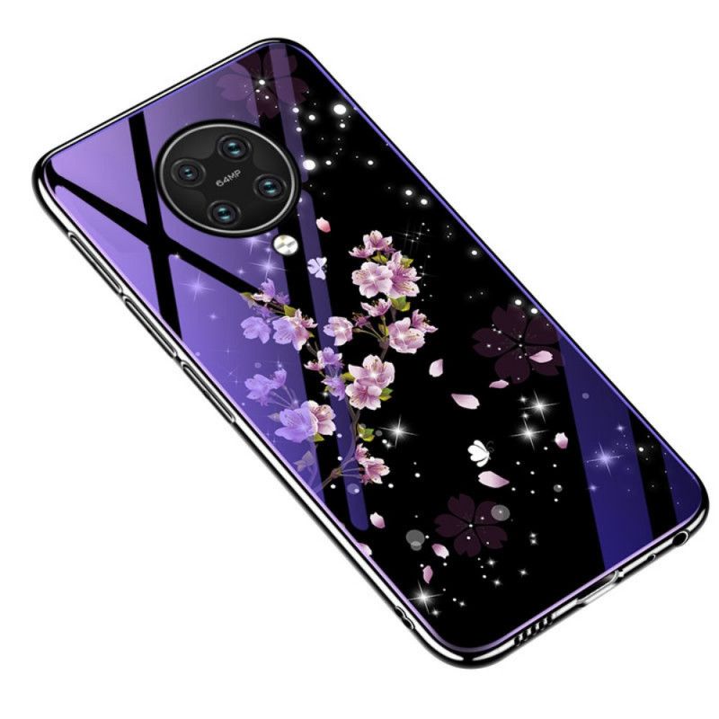 Hoesje Xiaomi Poco F2 Pro Paars Gehard Glas En Bloemensilicone