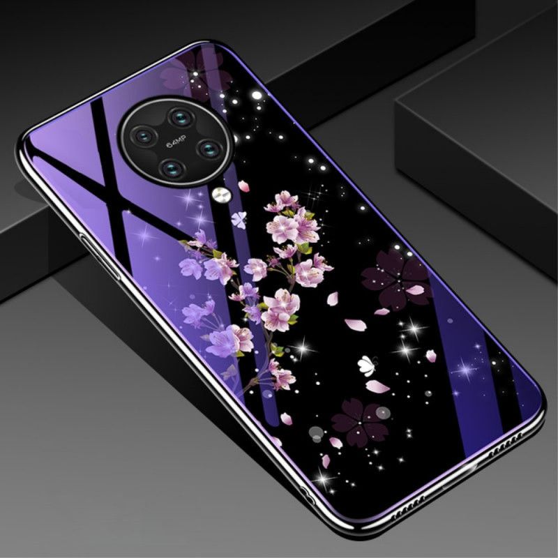 Hoesje Xiaomi Poco F2 Pro Paars Gehard Glas En Bloemensilicone