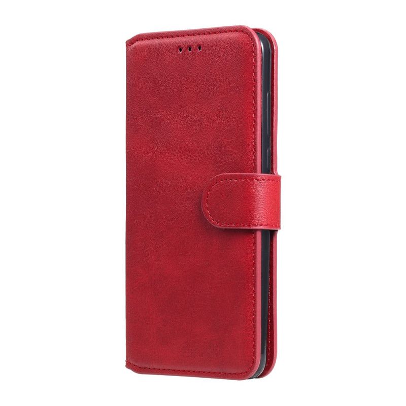 Leren Hoesje Xiaomi Poco F2 Pro Rood Zwart Met Ronde Klep