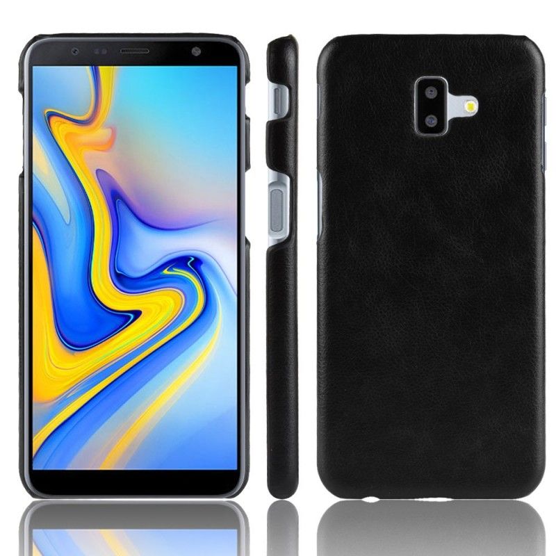 Case Hoesje Samsung Galaxy J6 Plus Zwart Telefoonhoesje Lychee Leereffect