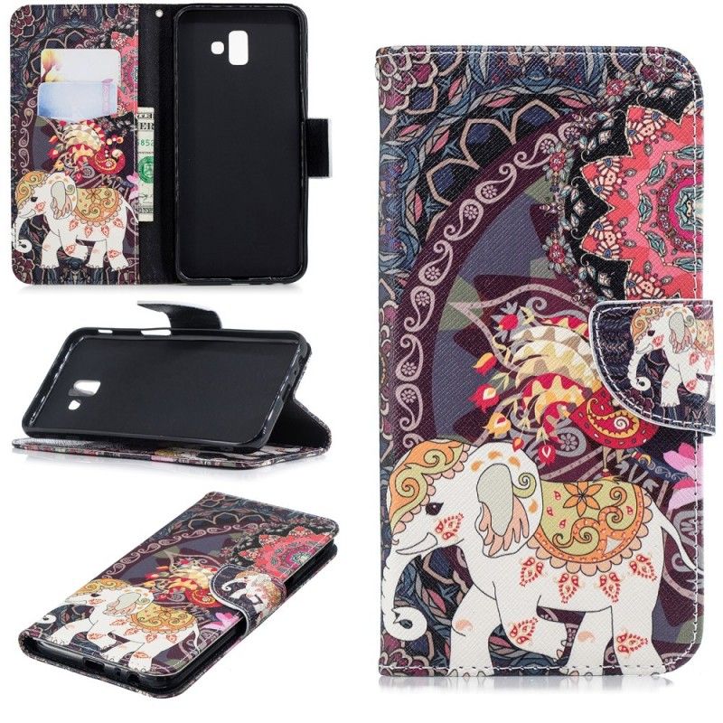 Cover Folio-hoesje Samsung Galaxy J6 Plus Telefoonhoesje Etnische Olifantenmandala