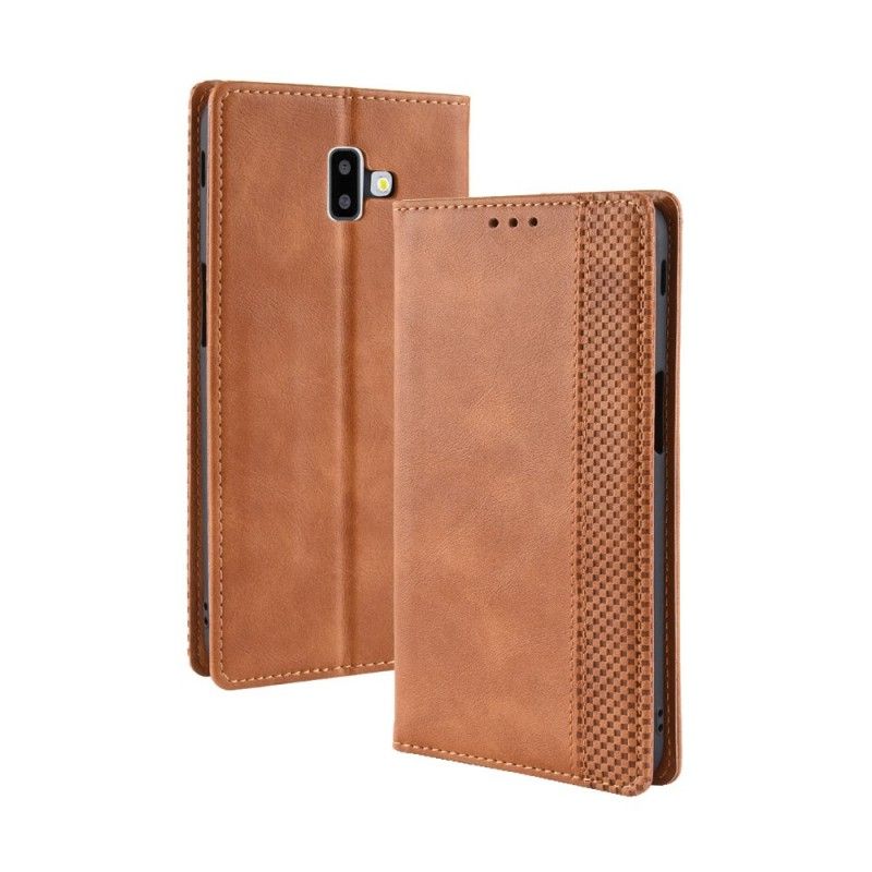 Folio-hoesje voor Samsung Galaxy J6 Plus Rood Zwart Gestileerd Vintage Leereffect