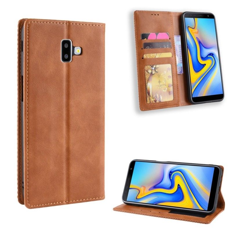 Folio-hoesje voor Samsung Galaxy J6 Plus Rood Zwart Gestileerd Vintage Leereffect