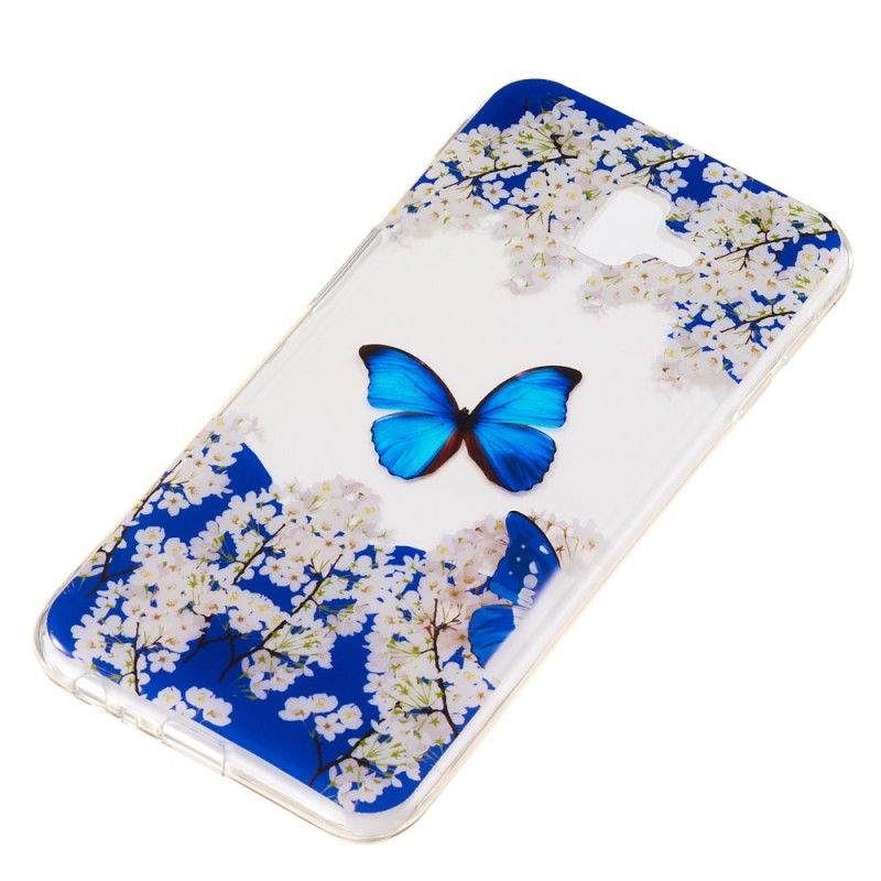 Hoesje voor Samsung Galaxy J6 Plus Blauwe Vlinder En Winterbloemen