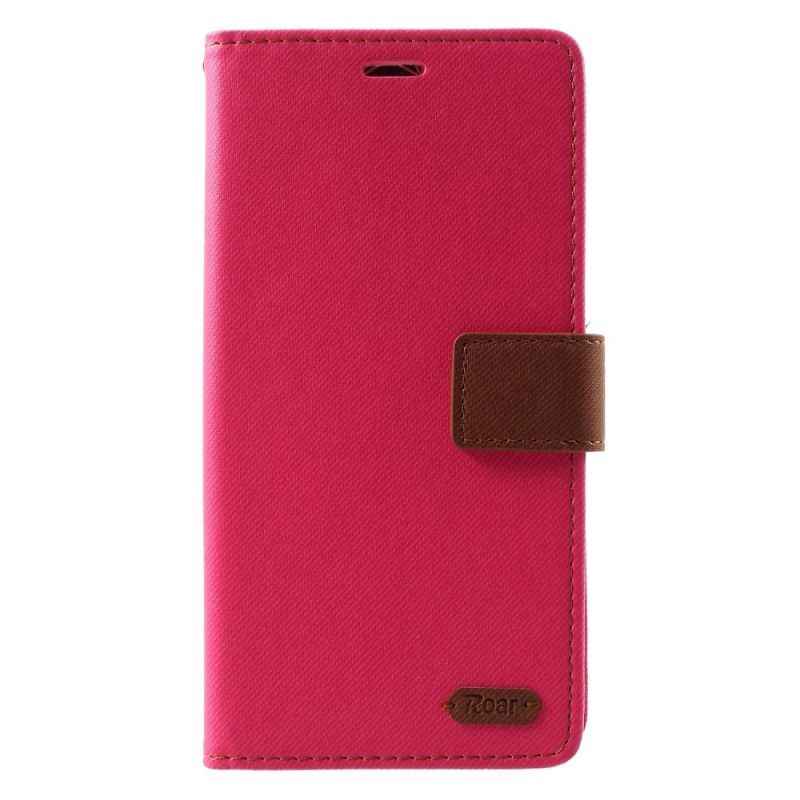 Leren Hoesje Samsung Galaxy J6 Plus Magenta Zwart Telefoonhoesje Tweekleurige Brullende Stof