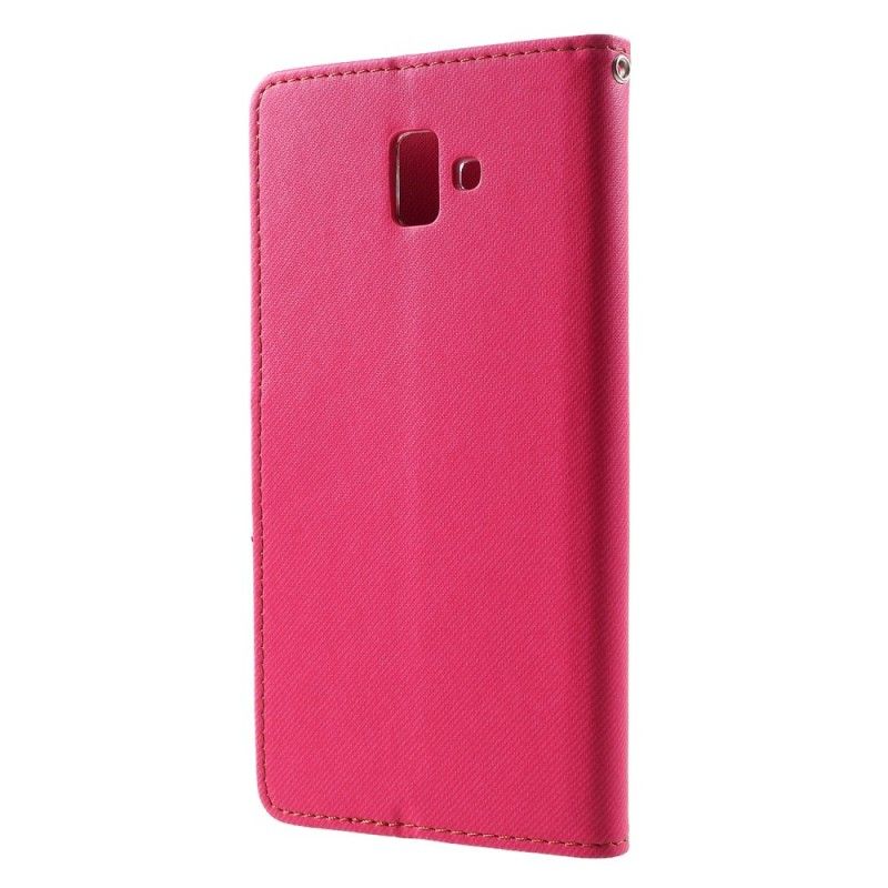 Leren Hoesje Samsung Galaxy J6 Plus Magenta Zwart Telefoonhoesje Tweekleurige Brullende Stof