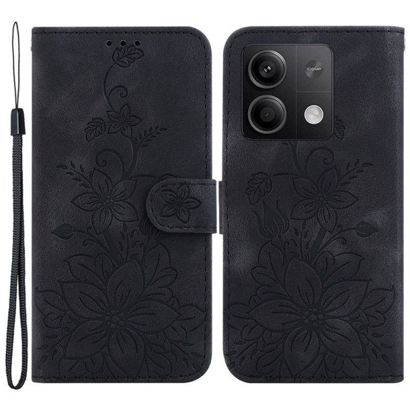 Flip Case Leren Xiaomi Redmi Note 13 5g Bloemmotief Met Riempje