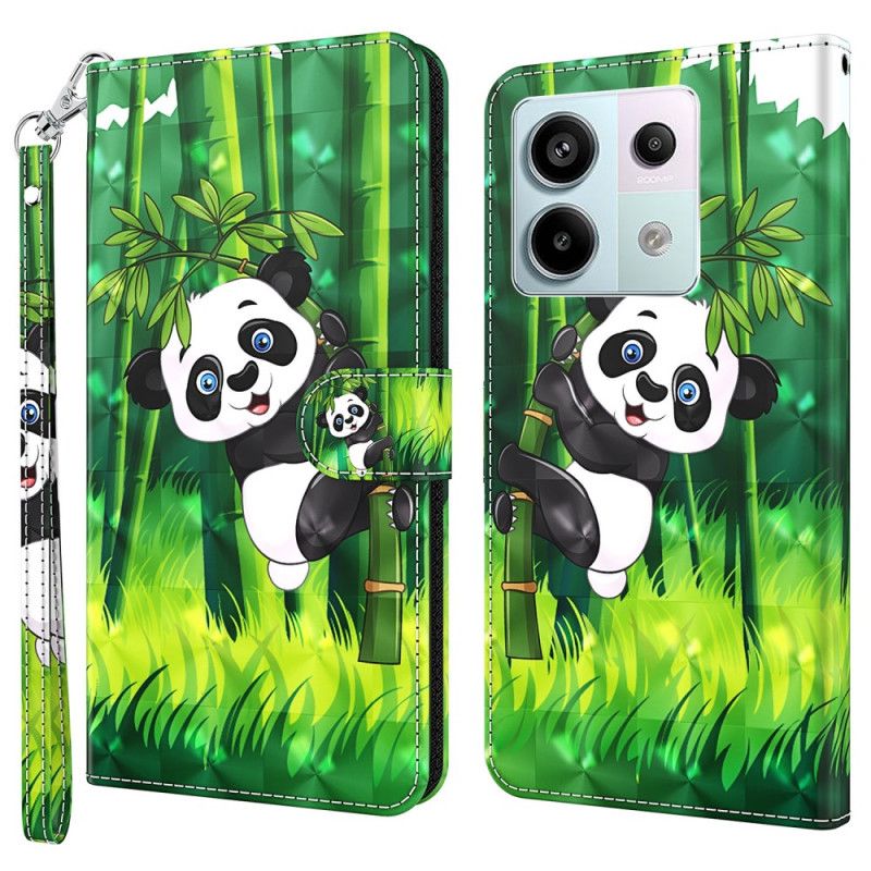 Folio-hoesje Xiaomi Redmi Note 13 5g Telefoonhoesje Bamboe Panda Met Riem