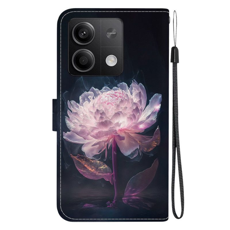 Folio-hoesje Xiaomi Redmi Note 13 5g Telefoonhoesje Paarse Pioen Met Riem