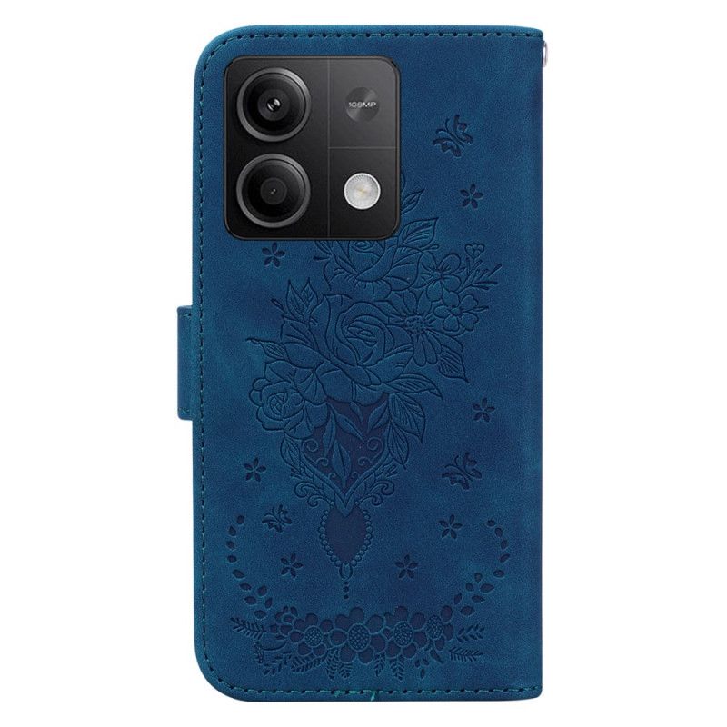 Folio-hoesje Xiaomi Redmi Note 13 5g Telefoonhoesje Roos En Vlinders Met Riempje