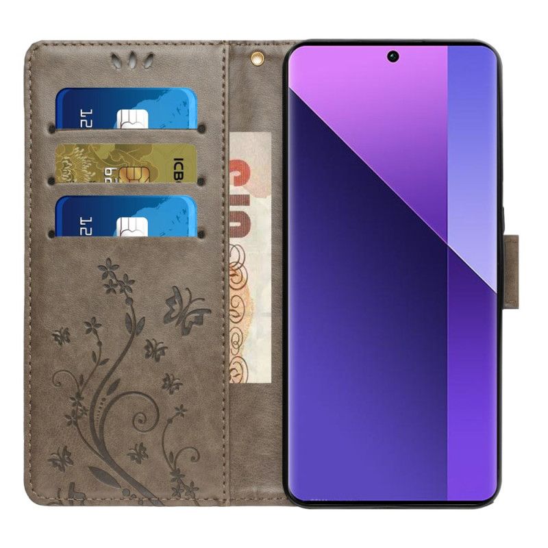 Folio-hoesje Xiaomi Redmi Note 13 5g Telefoonhoesje Vlinderpatroon Met Riempje