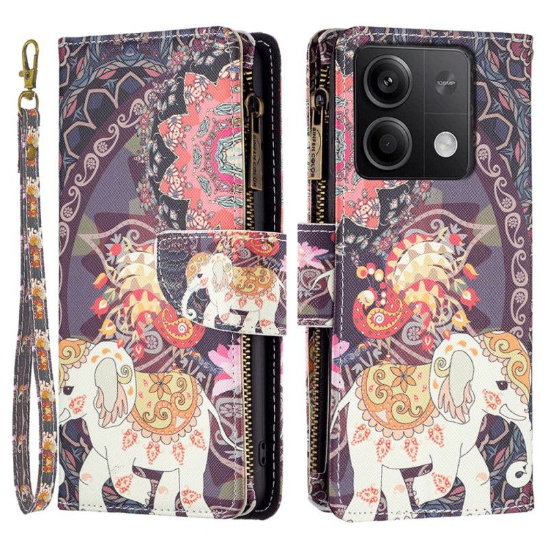 Leren Hoesje Voor Xiaomi Redmi Note 13 5g Indische Olifant Portemonnee Met Riem