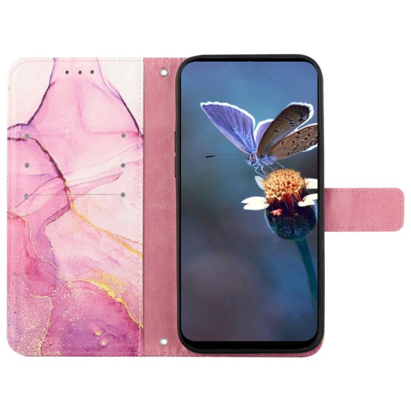 Leren Hoesje Voor Xiaomi Redmi Note 13 5g Marmer Met Koord En Schouderband