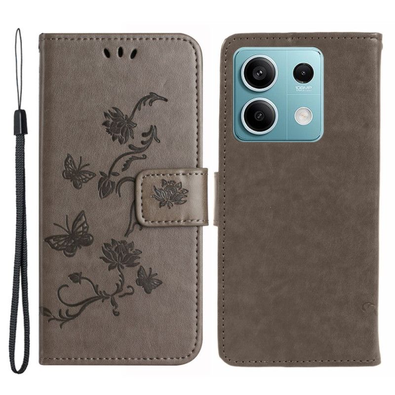 Leren Hoesje Xiaomi Redmi Note 13 5g Bandje Bloemen Bescherming Hoesje