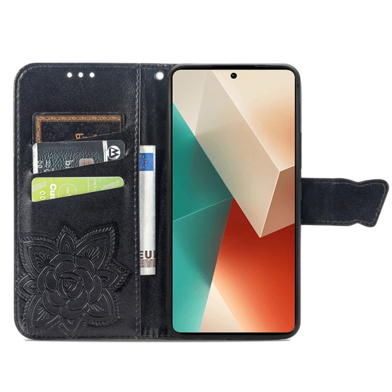 Leren Hoesje Xiaomi Redmi Note 13 5g Barok Vlinder Met Riem Bescherming Hoesje