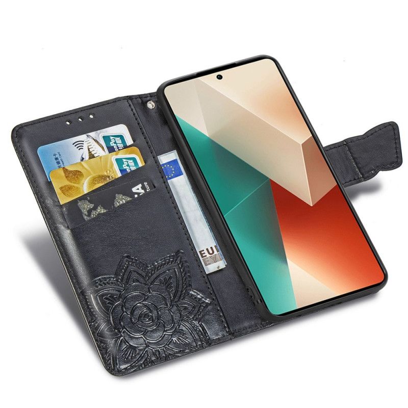 Leren Hoesje Xiaomi Redmi Note 13 5g Barok Vlinder Met Riem Bescherming Hoesje